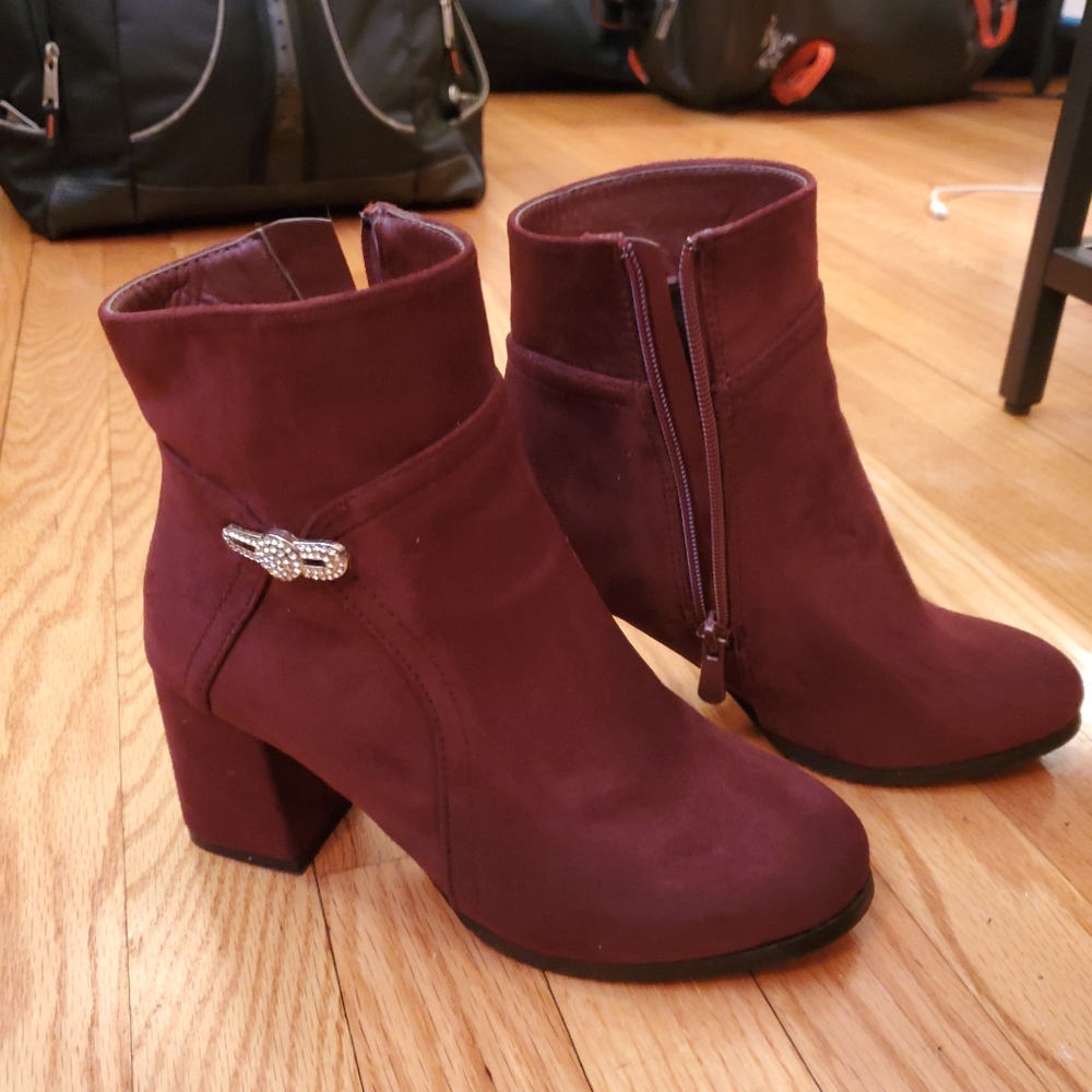 Burgundy suede booties